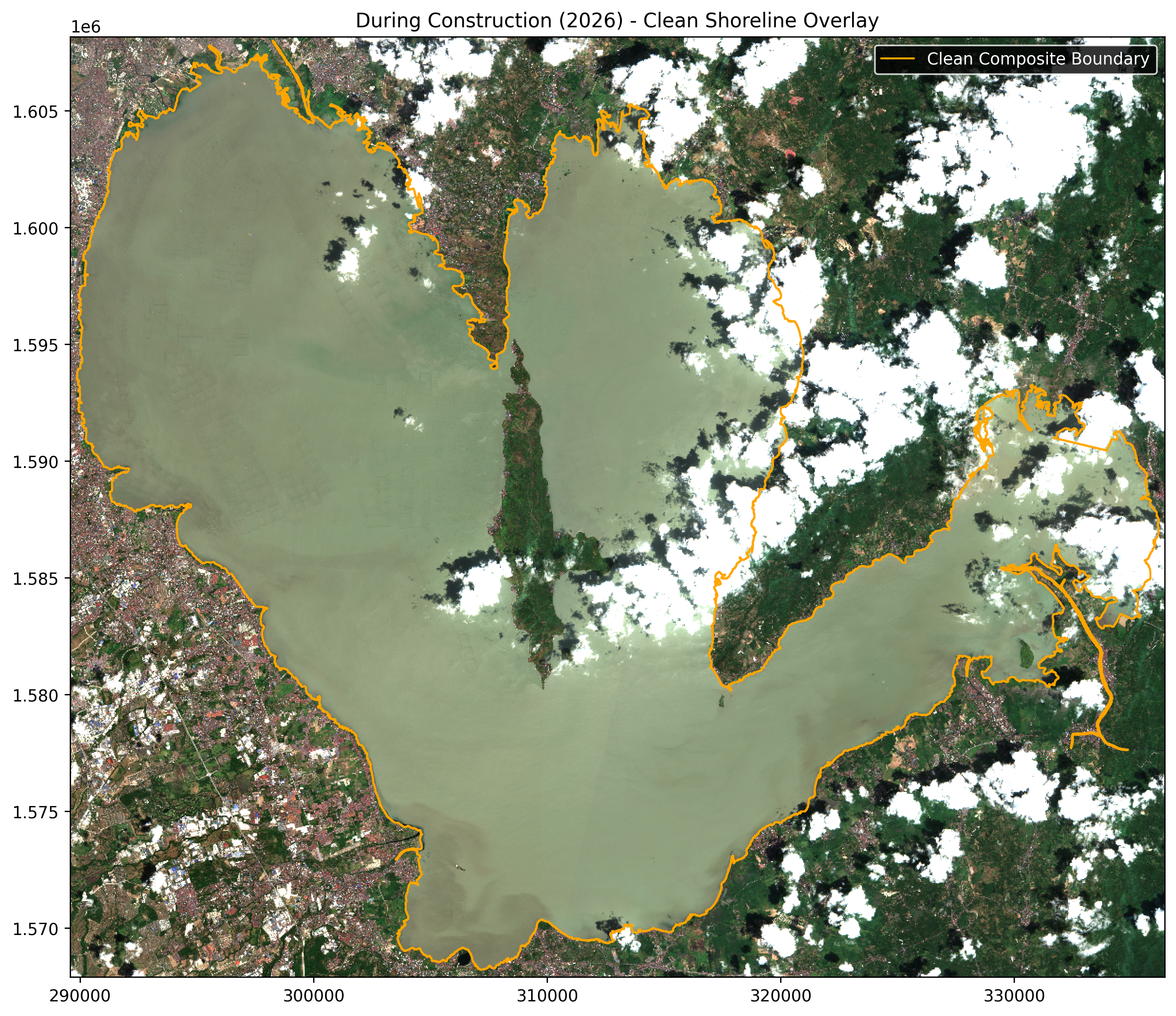 Sentinel-2 clean boundary overlay over March 2026 satellite imagery